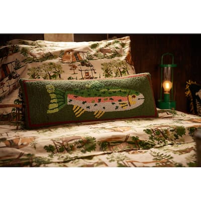 Camp Wandawega Trout Wool Hook Throw Pillow - Oblong 8x22"