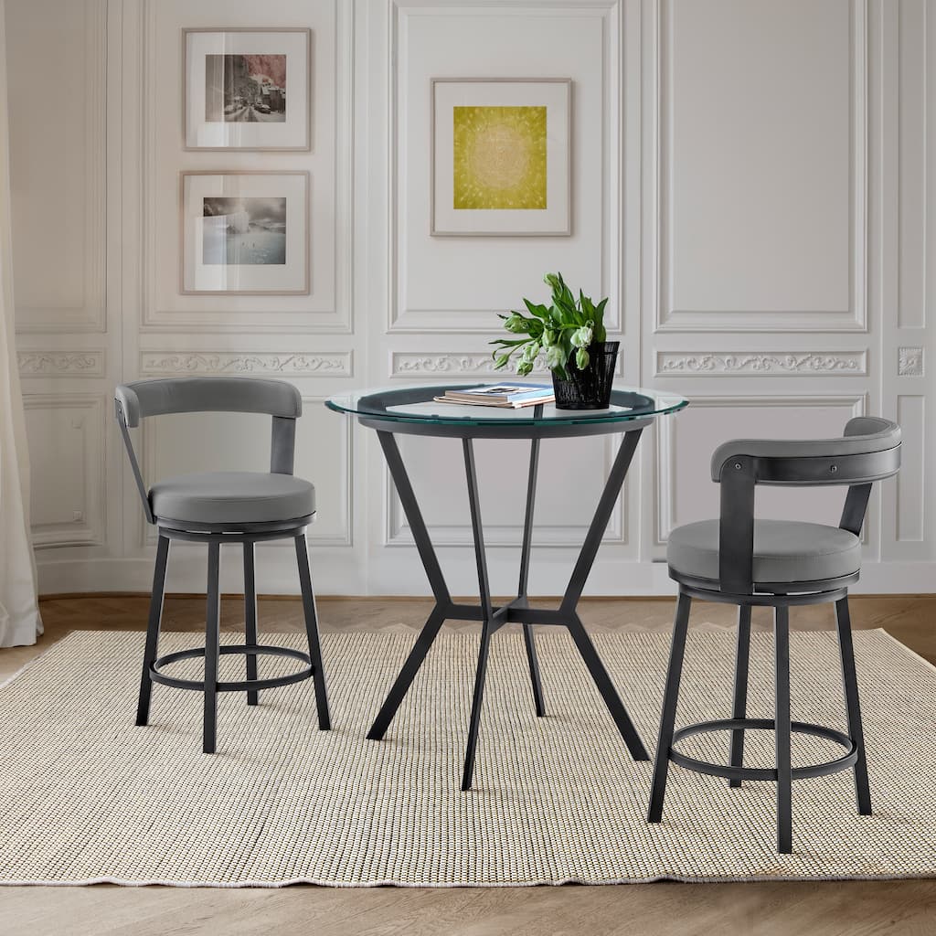 Naomi Bryant Black and Gray Faux Leather Counter Height Dining Set with Swivel Bar Stools