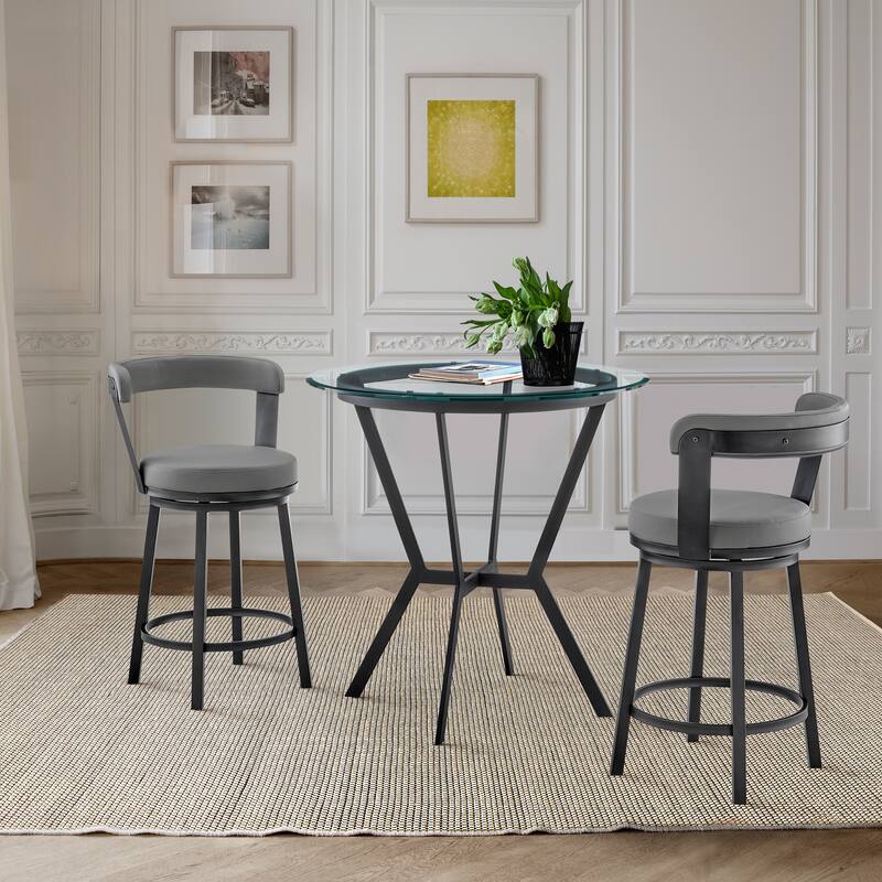Naomi Bryant Black and Gray Faux Leather Counter Height Dining Set with Swivel Bar Stools - 3-Piece Sets