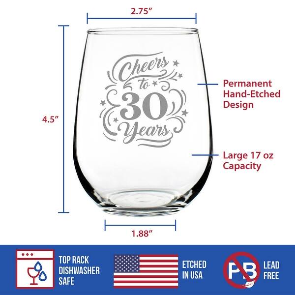 Hand Engraved Stemless Wine Glass, 17 Ounces, 30th Anniversary - Bed Bath &  Beyond - 41976311