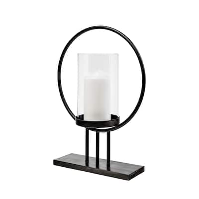 Saturn I Small Black Metal Table Candle Holder - 12.0L x 5.0W x 16.1H