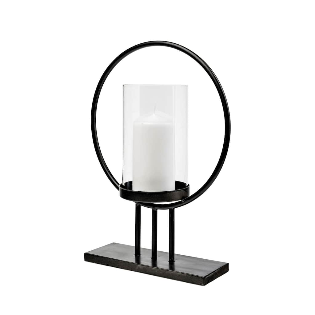 Saturn I Small Black Metal Table Candle Holder - 12.0L x 5.0W x 16.1H