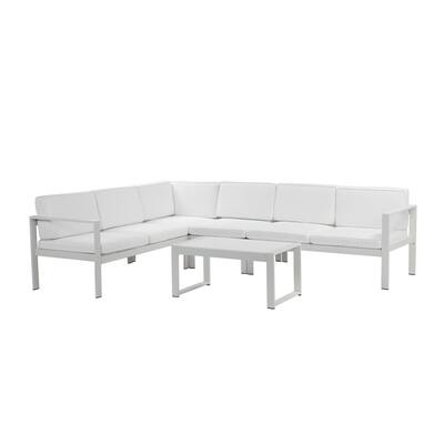 4 Piece Fabric Upholstered Sectional Sofa with Table, White