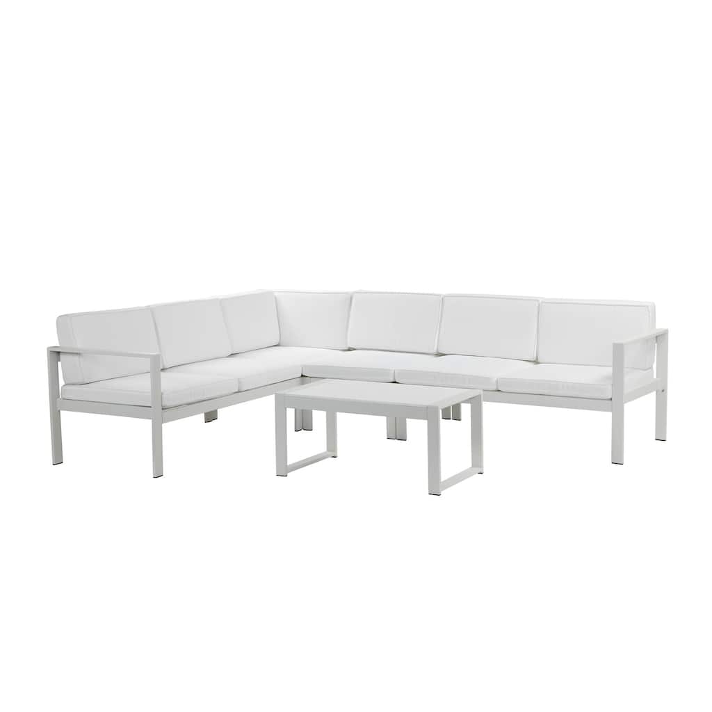 4 Piece Fabric Upholstered Sectional Sofa with Table, White