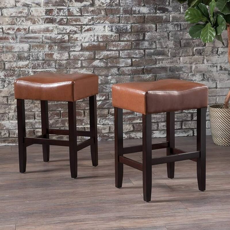High Barstool Set of 2, Wood Frame Upholstered Dining Chair, Backless Counter Chair, Living Room Lounge Entertainment Chair