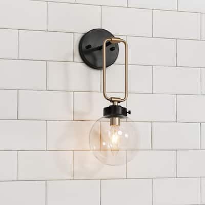 Modern 1-Light Bathroom Vanity Light Marsie Armed Glass Dimmable Farmhouse Wall Sconce for Foyer/ Stairway - L5" x W7" x H14.5"