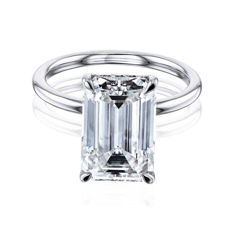 Kobelli Signature Collection 5.65 Carat Moissanite & Diamond 14k Solid Gold Hidden Halo Plain Band Elliot Ring - 8 - White