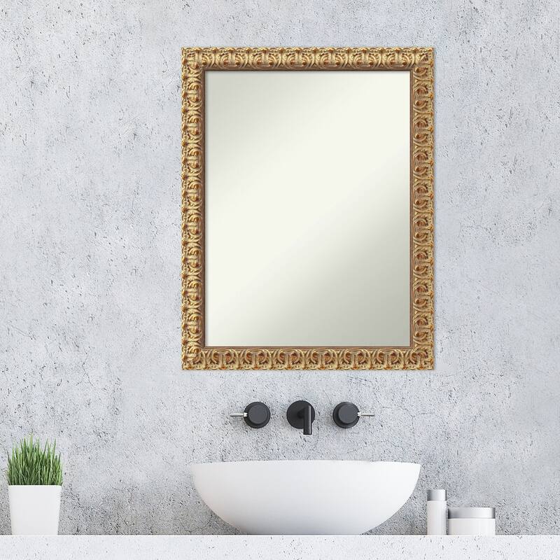 Non-Beveled Wood Bathroom Wall Mirror - Florentine Gold Frame