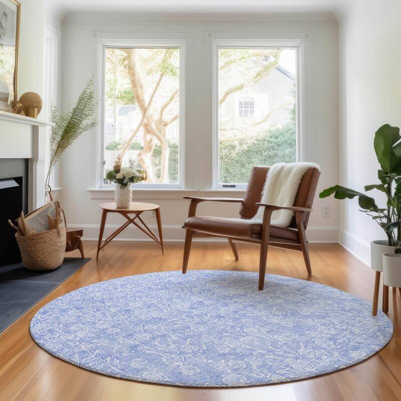 Premium Washable Super Soft Modern Floral Mayfield Rug - Denim - 8' x 8' - Round
