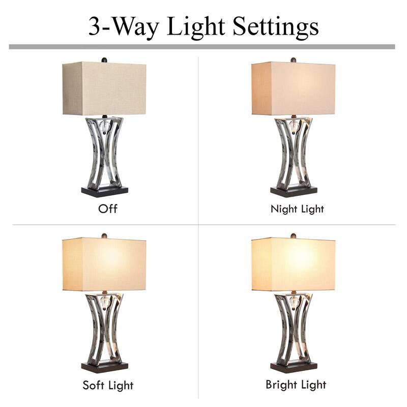 Curved Metal Base Table Lamp with Beige Drum Shade - 27.5" - Chrome Finish