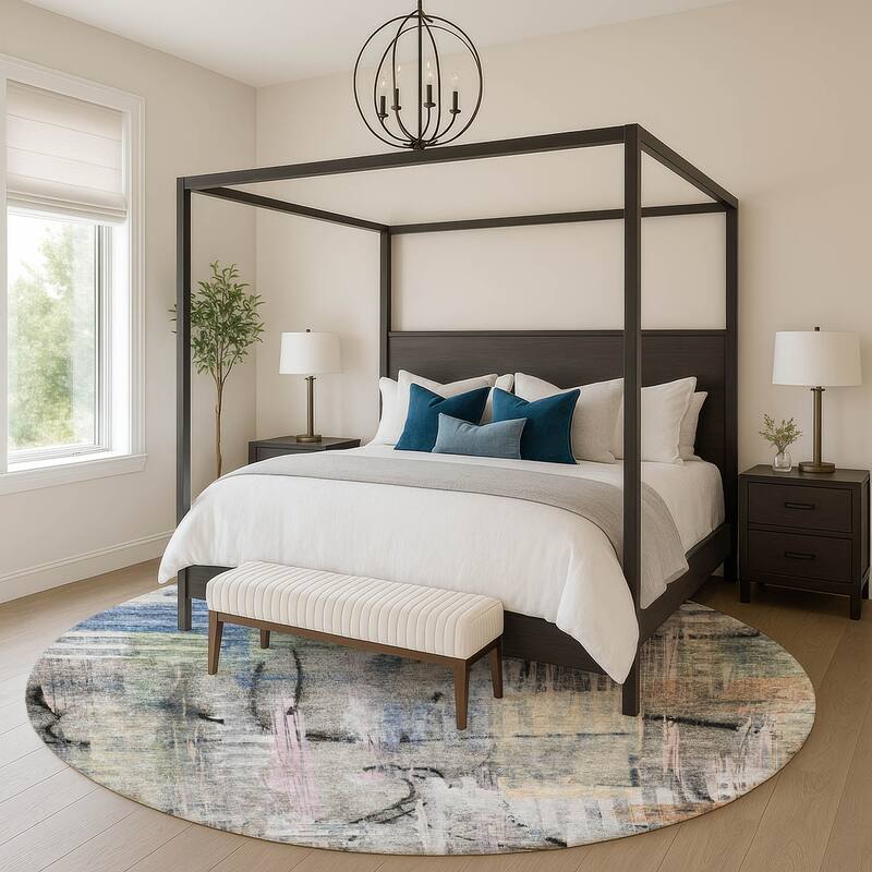 Premium Washable Super Soft Abstract Kola Mayfield Rug - Blue - 8' x 8'