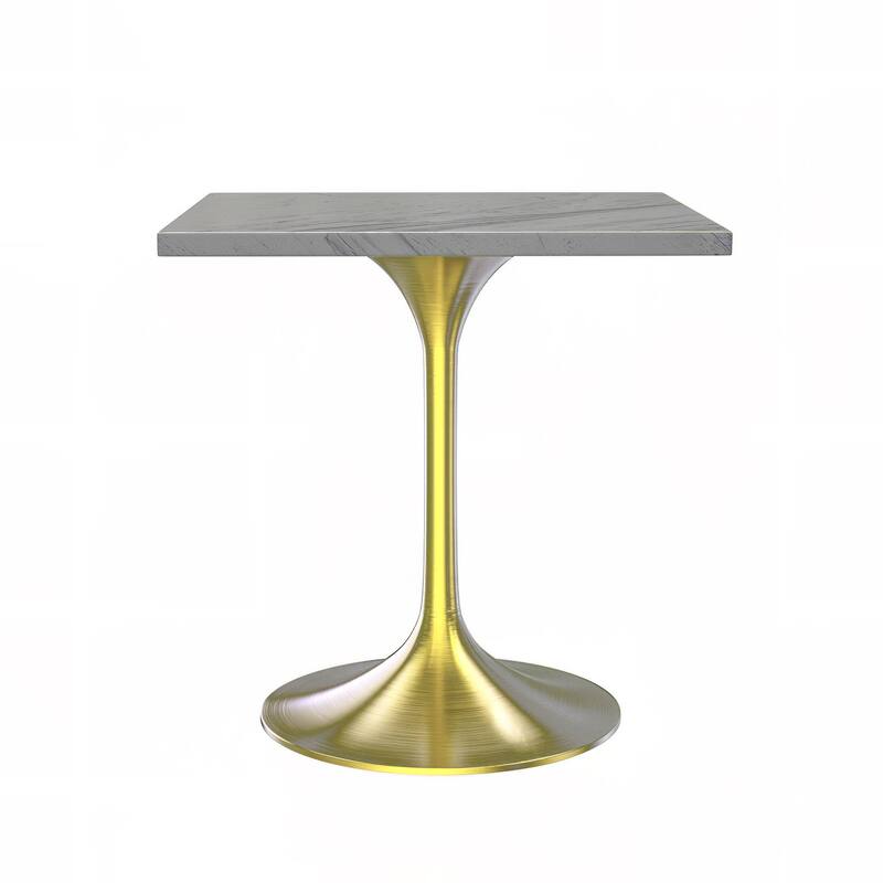 LeisureMod Verve Square Dining Table with Resin Top and Steel Pedestal Base for Kitchen and Dining Room - 27 Inch