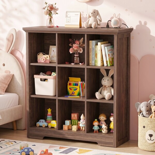 Cube Bookshelf Organizer with Charging Station, Decorative Open