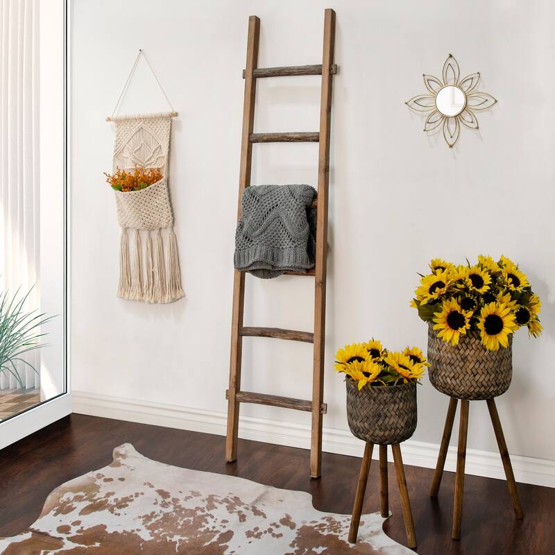 Sagebrook Home Rustic 6ft Tall Blanket Ladder, Decorative Freestanding Ladder For Storage - 19" x 2" x 76" - Brown