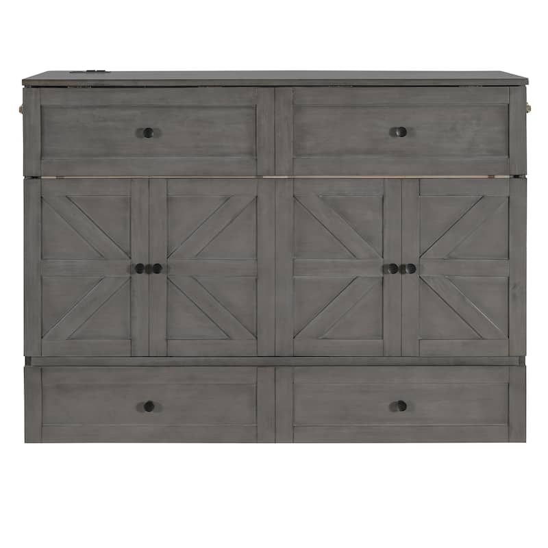 Full Size Modern Murphy Bed with Storage Drawers and USB