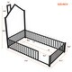 preview thumbnail 3 of 10, Black Metal Twin Size House Bed with Guardrail ,Kids Bed with Headboard