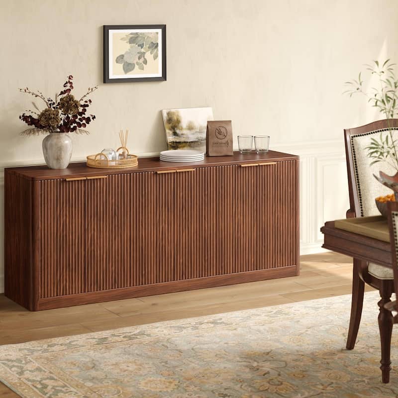 67" Fluted Buffet Cabinet Sideboard with Storage, Large Credenza with 6 Doors - Wlanut 