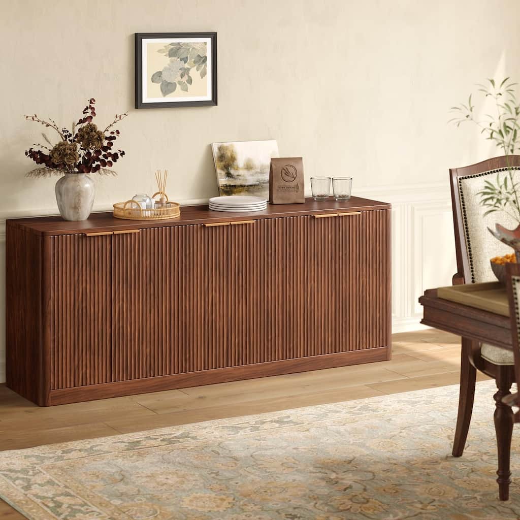 67" Fluted Buffet Cabinet Sideboard with Storage, Large Credenza with 6 Doors
