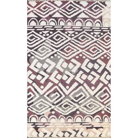 Wool/ Silk Tribal Geometric Abstract Oriental Area Rug Handmade Carpet - 5'0" x 8'0"