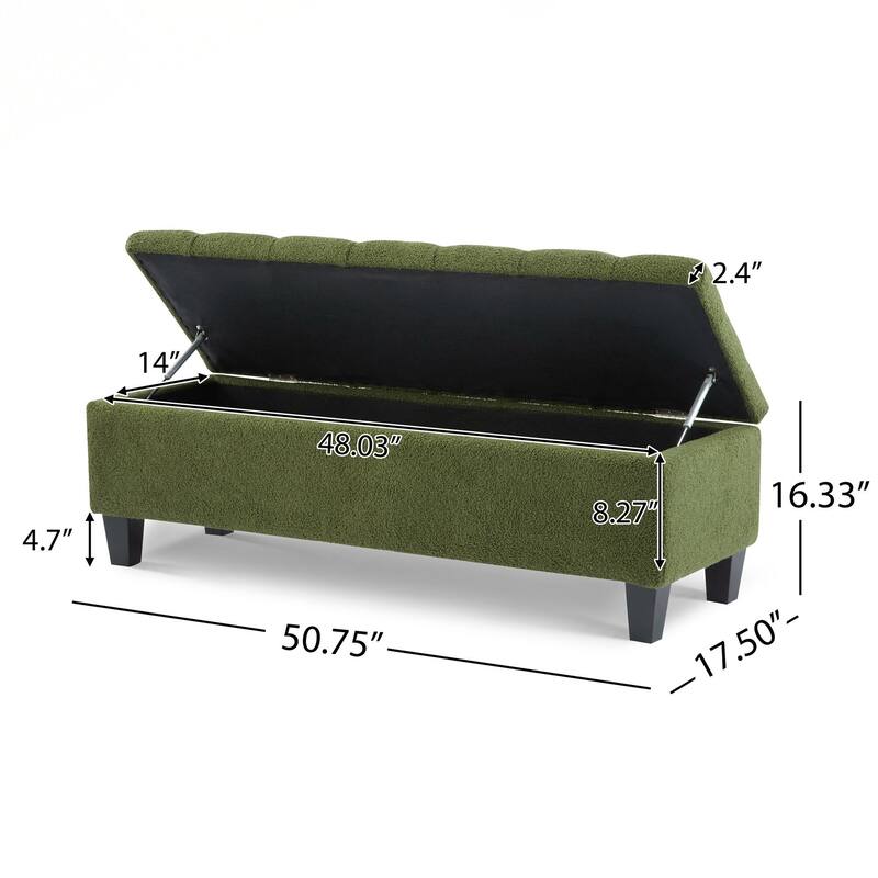 Ottoman Bench with Storage, Rubber Wood Legs, 300 lbs Capacity