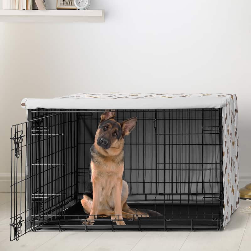 Sweet Jojo Designs Bone Paw Print Dog Crate Kennel Cover 48in. Neutral Grey Taupe Brown Modern Off White Gray Tan Puppy