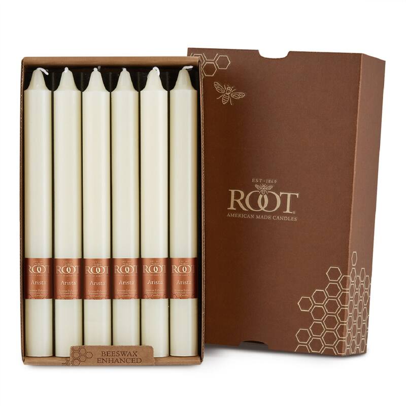Root 9 inch Unscented Smooth Arista Taper Candles box of 12 - 9 x 7/8 - Ivory
