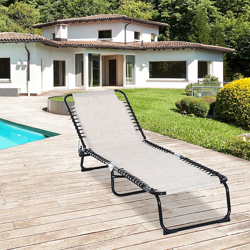 Outsunny Folding Chaise Lounge Chair Portable Lightweight Reclining Garden Sun Lounger with 4-Position Adjustable Backrest - Cream