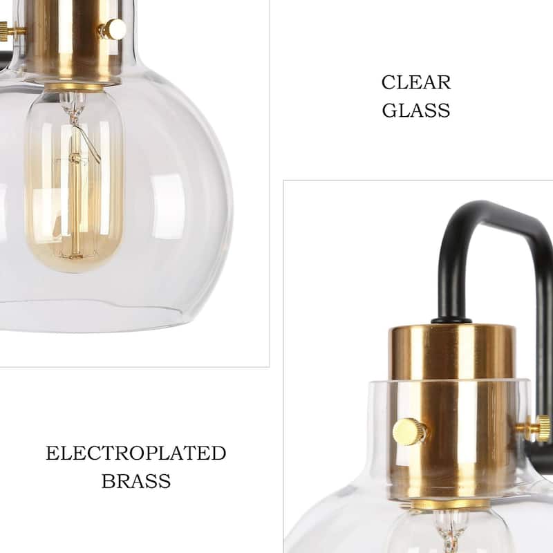 Modern 2-Light Black Gold Bathroom Vanity Light Wall Sconce with Clear Glass - 14.5" L x 8" W x 8.5" H