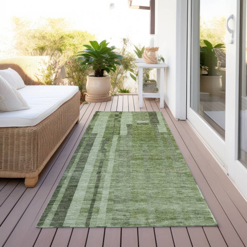 Machine Washable Indoor/ Outdoor Modern Stripes Chantille Rug