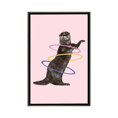 iCanvas "Hula Hooping Otter In Pink" by Big Nose Work Framed