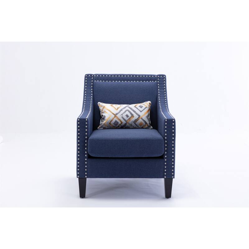 Linen Nailhead Accent Solid Wood Leg Living Room Armchair
