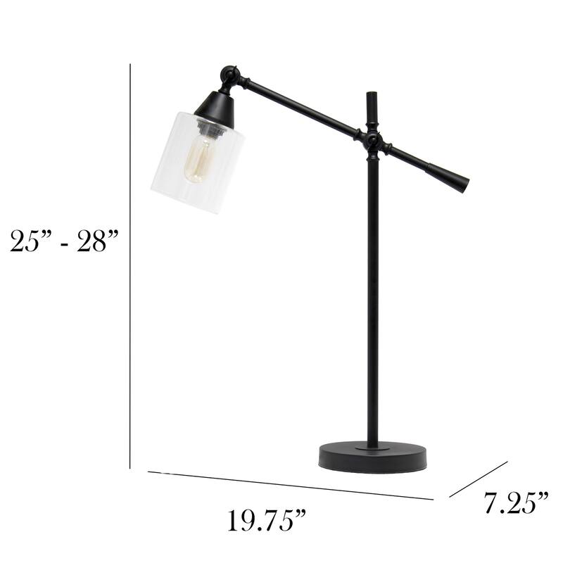 28 in. Black Finish Table Lamp with Black Shade, Desk Lamp for Writing and Computer Desks