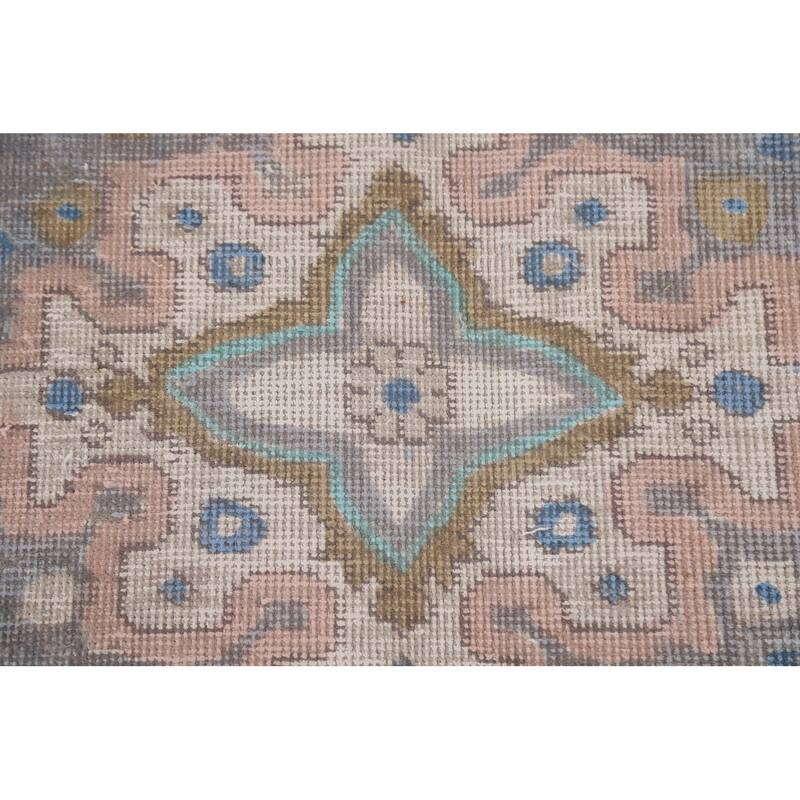 Geometric Blue Tabriz Persian Antique Area Rug Handmade Wool Carpet - 8'0" x 10'10"