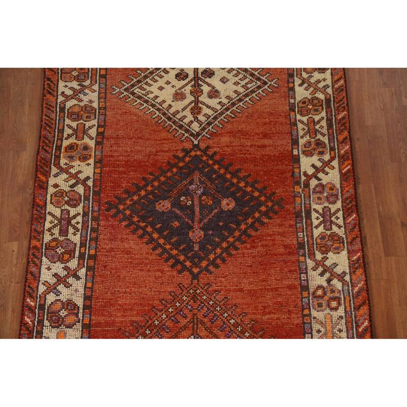 Geometric Qashqai Persian Vintage Runner Rug Handmade Wool Carpet - 4'5"x 13'3"