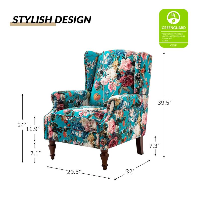 Gott Traditional Wingback Armchair with Solid Wood Legs Set of 2 by HULALA HOME
