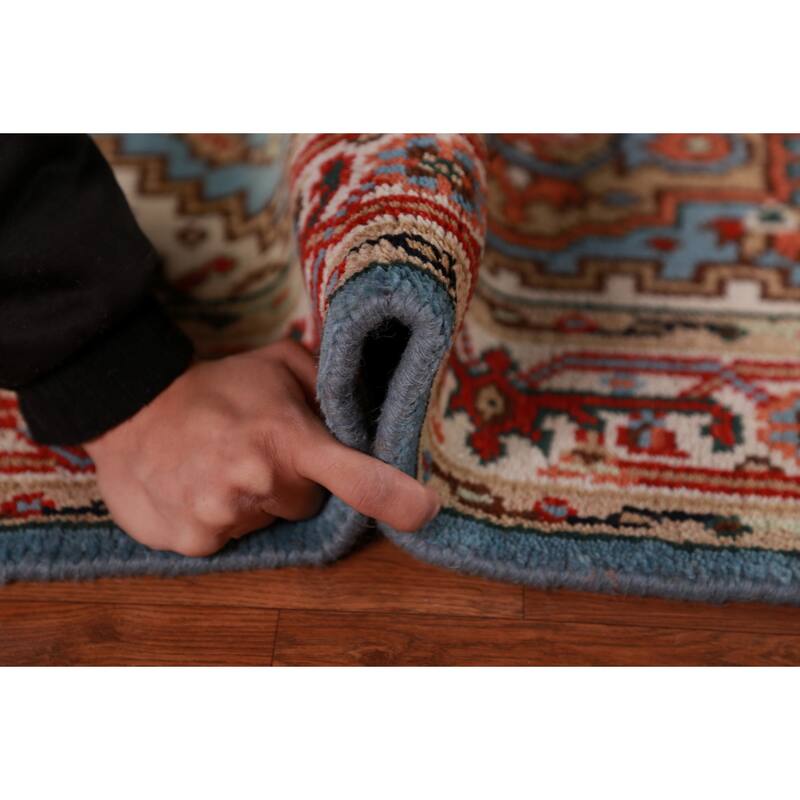 Light Blue Heriz Serapi Indian Foyer Rug Hand-Knotted Wool Carpet - 3'0"x 5'1"