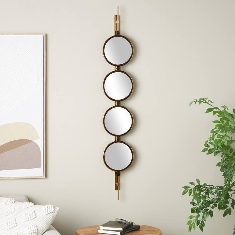 Gold Metal Slim Stacked 4 Layer Room Wall Mirror with Round Pattern - 2"W x 8"L x 49"H