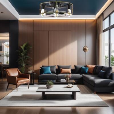 Flush Mount Ceiling Fans with Lights and Remote Control green Caged
