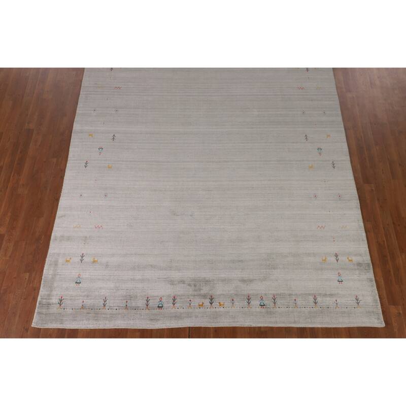 Beige Tribal Gabbeh Oriental Area Rug Handmade Wool Carpet - 7'11" x 9'8"