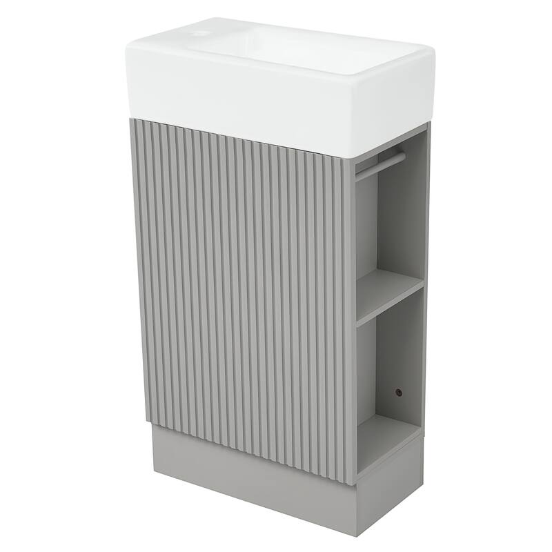 Grey 18.6" Bathroom Vanity with Undermount Sink, Two-Tier Shelf, Cabinet, and Toilet Paper Holder, Left or Right Install