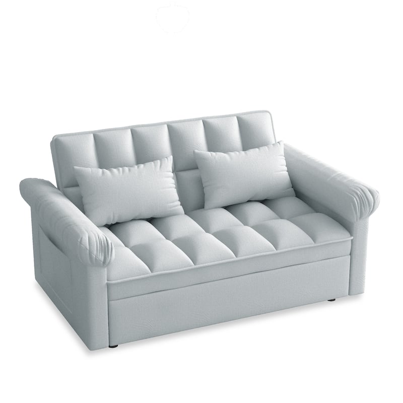 3 in 1 Convertible Sleeper Sofa Bed, Futon Couches with Pillows and Side Pocket, Small Loveseat with Adjustable Backrest