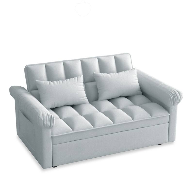 Flannel Sleeper Sofa Bed Loveseat Recliners Couch with Pull-Out Trundle, Adjustable Backrest, Round Arms and Side Pockets