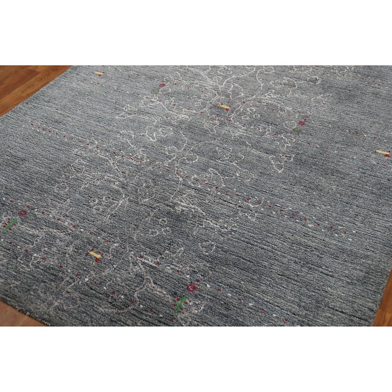 Tribal Gabbeh Indian Area Rug Handmade Grey Oriental Wool Carpet - 5'5" x 7'7"