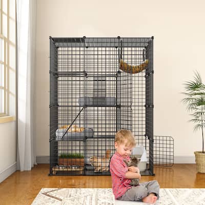 Large 4-Tier Metal Cat Cage Indoor DIY Kennels with Hammock