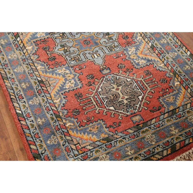 Geometric Khotan Oriental Area Rug Handmade Wool Carpet - 3'11"x 5'11"