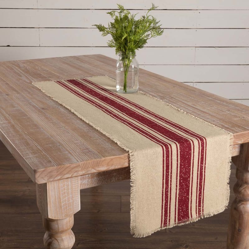 Vintage Burlap Stripe Runner - Antique Creme/Bright Red - 13x48