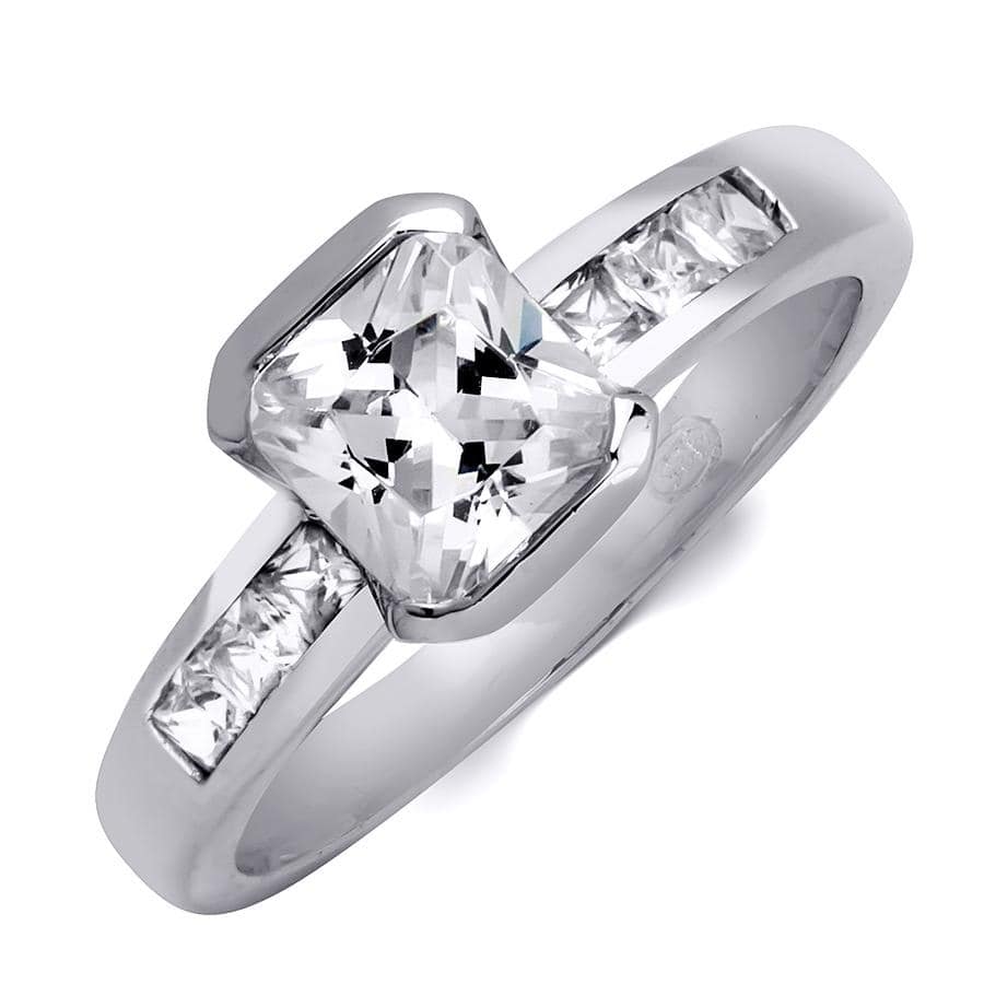 Sterling Silver CZ Princess & Emerald Cut 1.25 Carat Wedding Ring