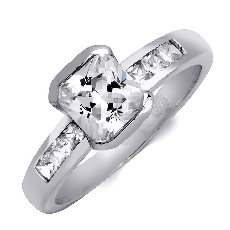 MayaMila Sterling Silver CZ Princess & Emerald Cut 1.25 Carat Wedding Ring