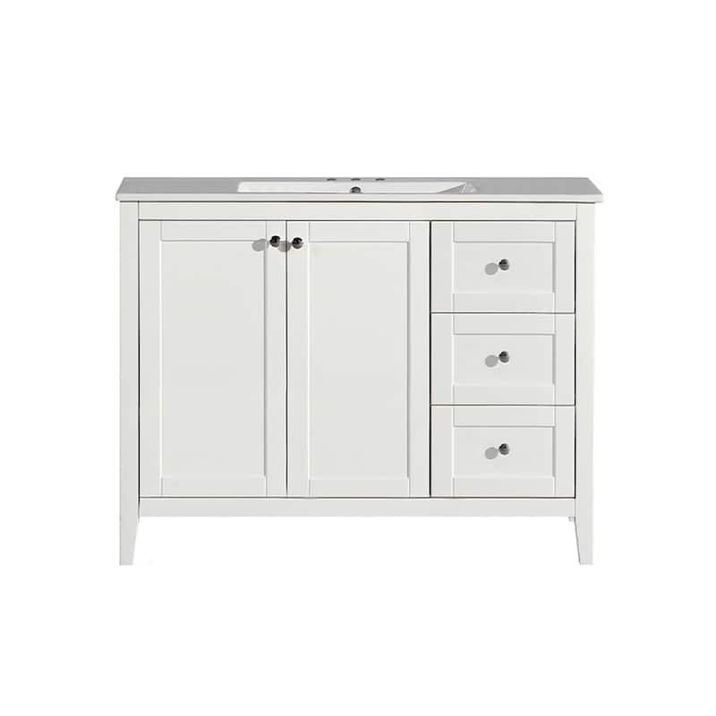 Cannes 48 In. White Bathroom Vanity With White, 3-Hole Ceramic Sink Top
