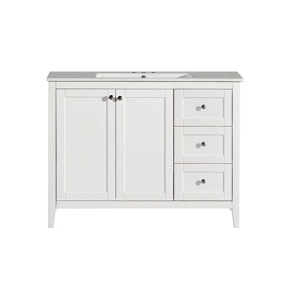 Cannes 48 In. White Bathroom Vanity With White, 3-Hole Ceramic Sink Top